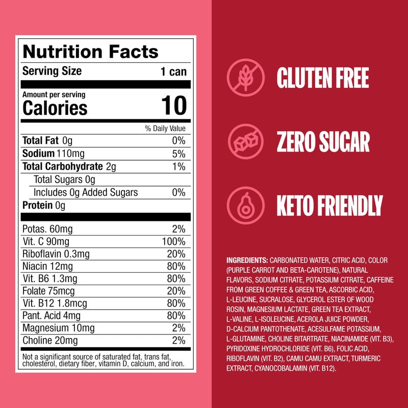 ZOA Zero Sugar Energy Drinks, Cherry Limeade - Sugar Free with Electrolytes, Healthy Vitamin C, Amino Acids, Essential B-Vitamins, and Caffeine from Green Tea - 12 Fl Oz (12-Pack) - Image 3
